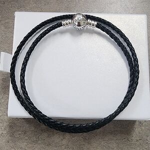 Pandora Moments Double Black Leather BraceletSterling silver